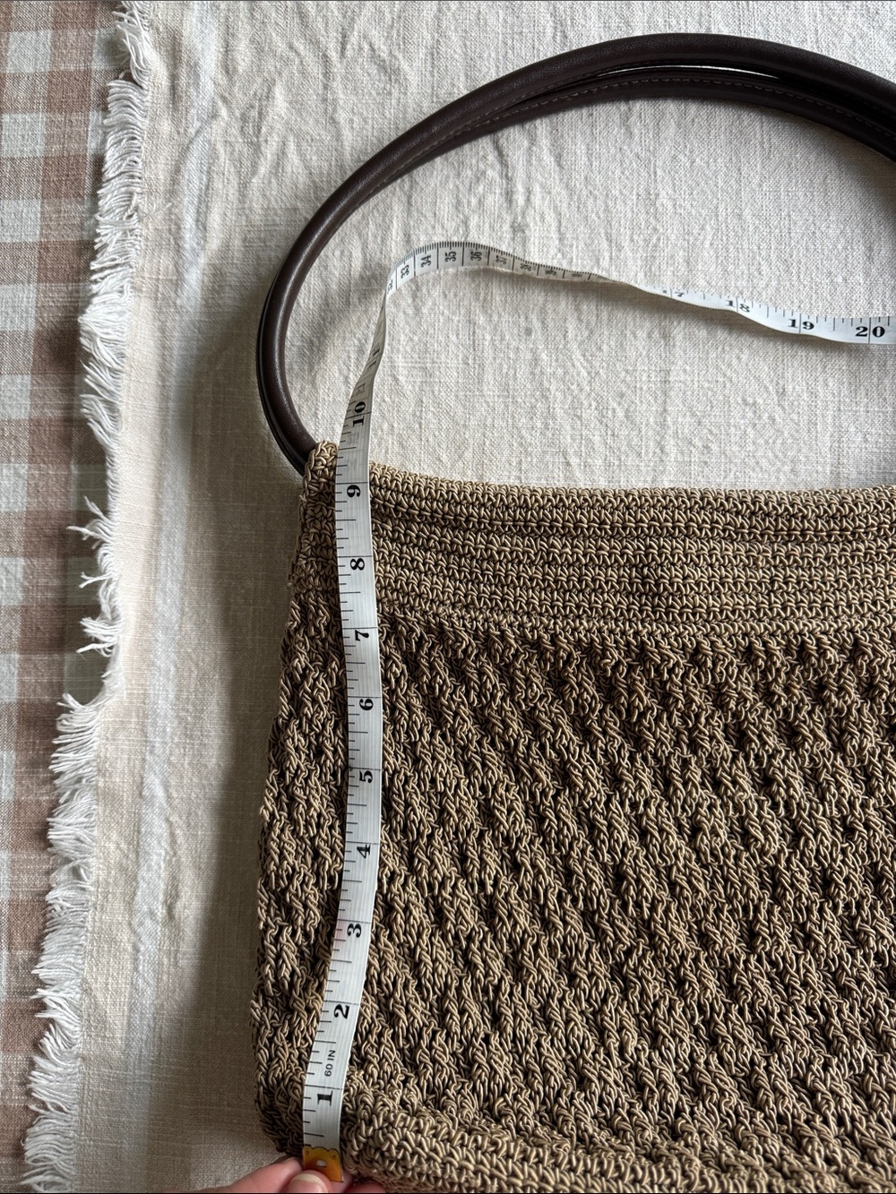 Minicci Taupe Woven Shoulder Bag with Dark Brown Handle - Picture 3 of 6